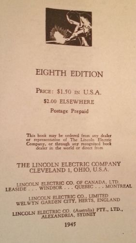 Procedure handbook of arc welding design &amp; practice lincoln electric co 1945 8th for sale