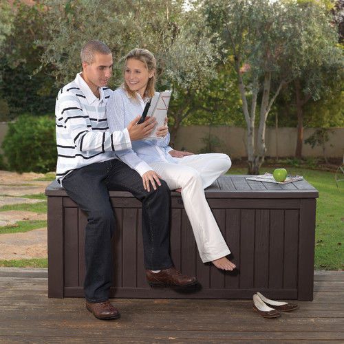 Keter Rockwood Box Storage Yard Garden Lawn Outdoor Home Decor Seats Furniture