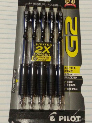 Pilot G2 Retractable Gel Ink Pens Ultra Fine Point 0.38mm Black 5/Pack