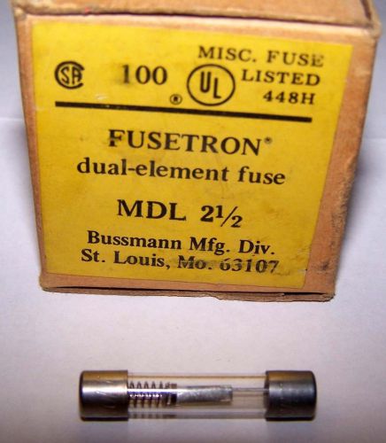 (1)One Bussmann Glass Fusetron Dual-Element MDL 2.5 Fuse -125 Volt~New Old Stock