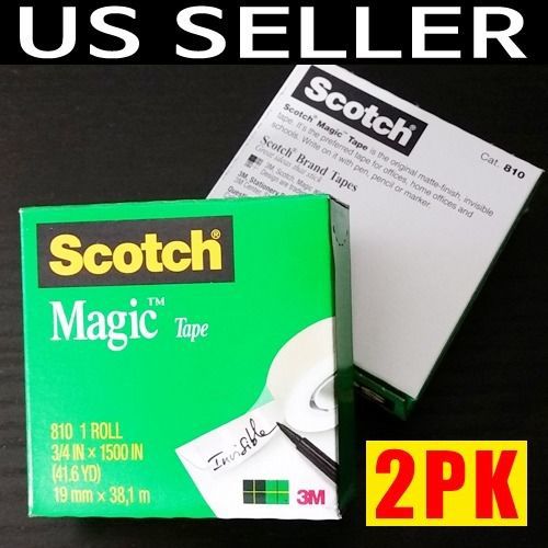 2 packs 3m scotch magic tape 810 3/4 in x 1500 in (41.6 yd) invisible jumbo roll for sale