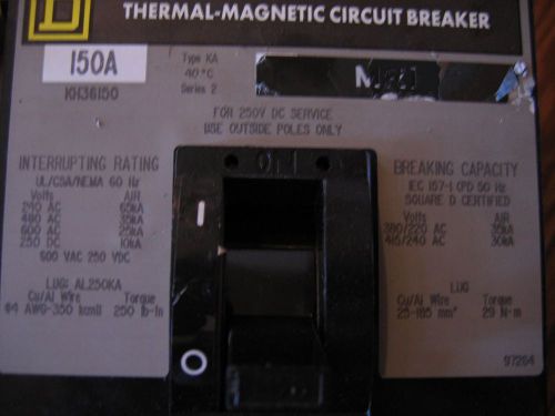 Square d i line breaker 150 amp 600 vac 3 pole model: kh36150 for sale