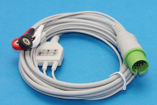 Spacelabs 3 Leads ECG Cable Shielded Snap AHA Compatible
