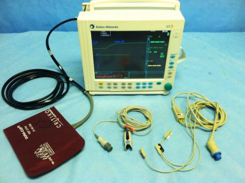 GE Datex Ohmeda S5 Compact Anesthesia Monitor SP02,ECG,NIBP,Tem,Printer w/Cables