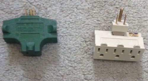 Lot Of 2X 3 Way Power Splitters Plugs Adapters Green &amp; White Free Shipping! Work