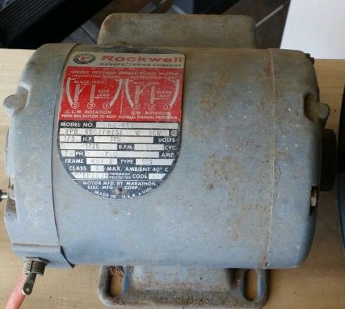 Rockwell electric motor, 1/3 HP, 115 V, 1725 RPM, 7.2 AMP, F52Y, 62-413