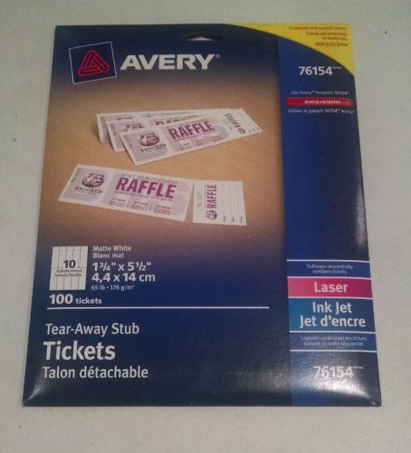 4 boxes Avery 76154 1.75 x 5.5&#034; Tickets w/ Tear-Away Stubs - 100 tickets per box