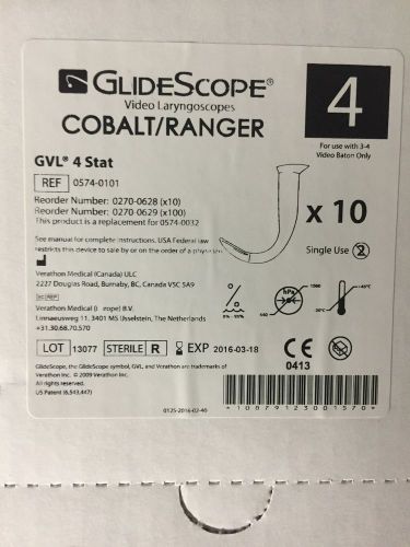 Box of 10 GlideScope Video Laryngoscope Cobalt/Ranger GVL 4 Stat REF 0574-0101