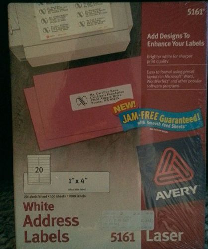 AVERY (5161) Laser Labels 100 Sheets 2000 Labels Address BRAND NEW in Sealed Box