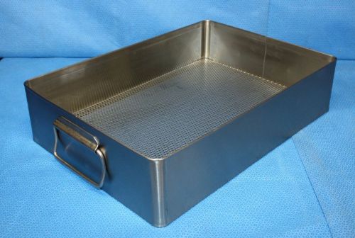 Medin stainless steel perforated sterilization tray w/handles 15&#034; x 10.5&#034; for sale