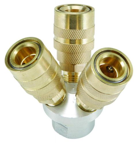Central pneumatic 3-way air hose manifold quick connect brass coupler 1/4&#034; npt for sale
