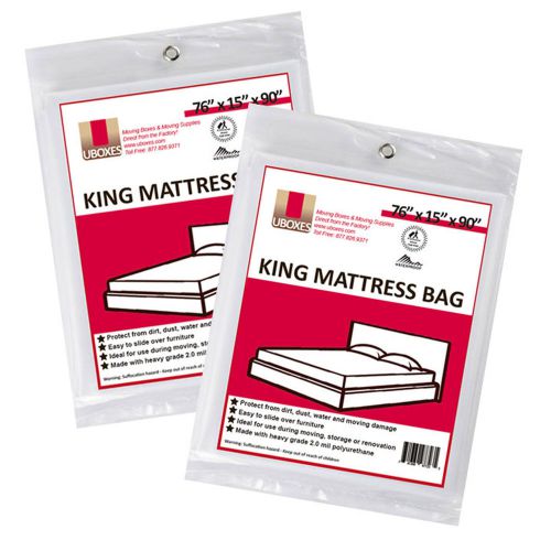 2 Pack King Mattress Covers 76&#034;x15&#034;x90&#034; Poly Bags for Protective Moving Storage
