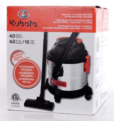 Kubota 4 gallon wet/dry vacuum stainless steel rolling 54105 917886 new costco for sale