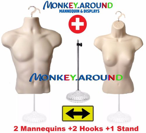 2 mannequins +1 stand + 2 hangers male female flesh form display&#039;s shirt &amp; dress for sale