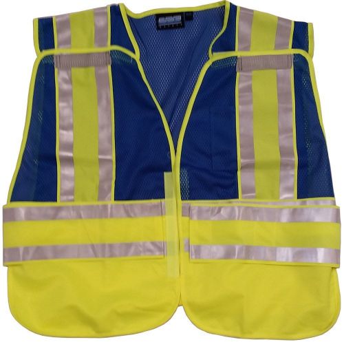 NEW ERB BLUE Safety Vests 3 pockets with Lime/Silver Reflective Stripes