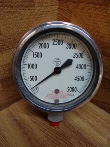 Acco helicoid gage 3 1/2&#034; pressure gauge 0-5000 psi bottom 1/4&#034; fnpt rear mount for sale