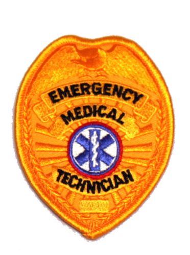 Emt emergency medical technician badge shield style uniform shirt hat patch gold for sale