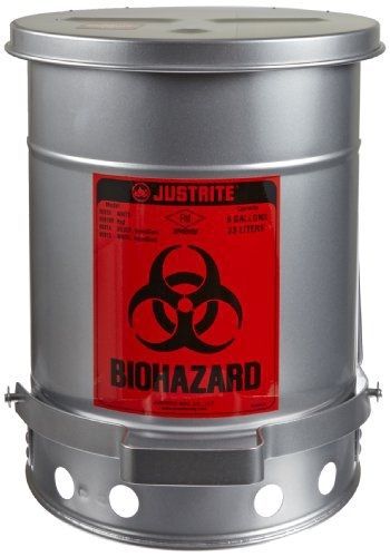 Justrite 05914 SoundGuard Steel Biohazard Waste Container with Foot Operated