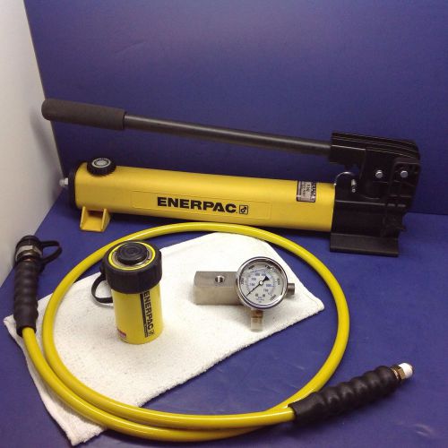 Enerpac rc-102 hydraulic cylinder 10 ton 2-1/8&#034; stroke p392 pump 6&#039; hose set for sale