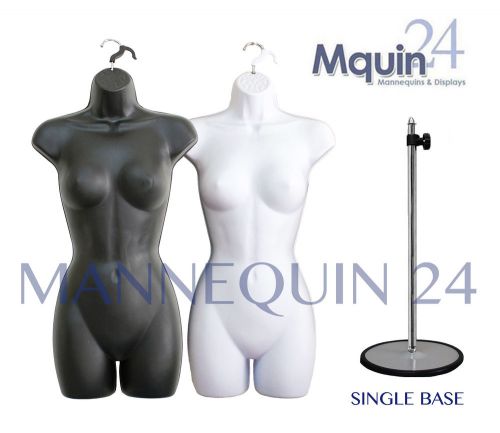 A SET of BLACK &amp; WHITE MANNEQUINS +1 STAND +2 HANGERS Woman&#039;s Clothing Display