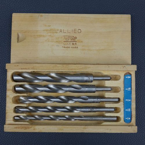 Vintage Drill 5 piece Allied ISOPERM Bit Set Collectible w/Wood Box 1/4&#034; to 1/2&#034;