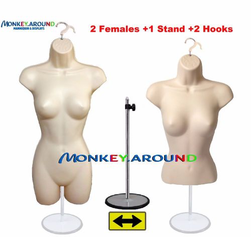 New 2 Female Mannequin Flesh Body Form +1 Stand +2 Hook - Display Women Clothing