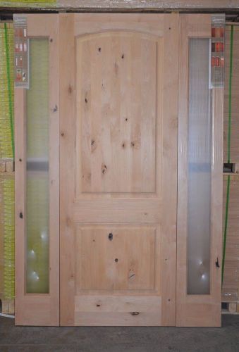 8&#039; krosswood knotty alder 36&#034; 2 panel arch top door +(2) 14&#034; full lite sidelite for sale
