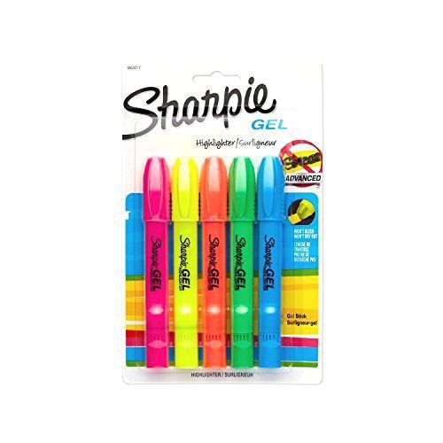 Sharpie New gel technology Accent Gel Highlighter,Assorted Colors,5-Pack