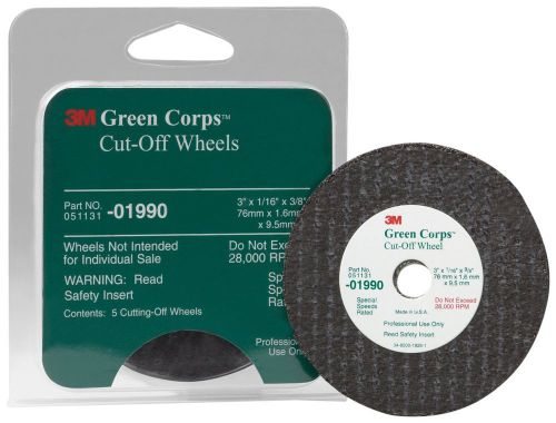 3m 01990 green corps 3&#034; x 1/16&#034; x 3/8&#034; cut-off wheel (5 wheels included) for sale