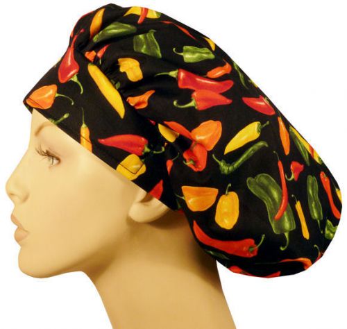 Banded Bouffant Cap w/Sweatband, Mixed Chili Peppers or Black - MADE IN THE USA!