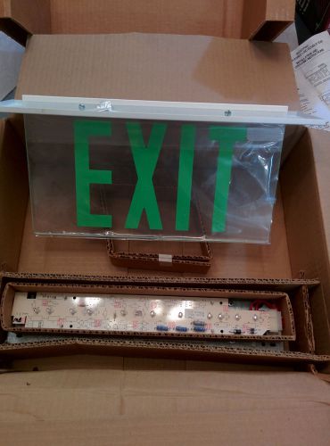 LIGHTED EXIT SIGN GREEN  LETTERS RECESSED  CEILING OR WALL HUNG 120/277 VAC
