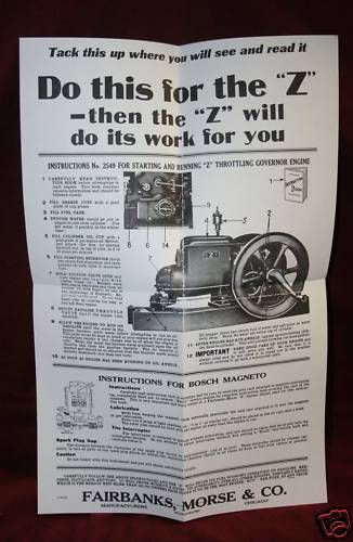 Fairbanks Morse Z Engine Wall Chart Hit &amp; Miss Gas Motor Spark Plug Flywheel