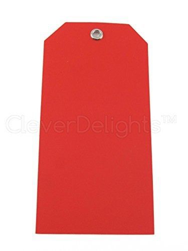 CleverDelights 50 Pack - Red Plastic Tags - 4.75&#034; x 2.375&#034; - Tear-Proof and