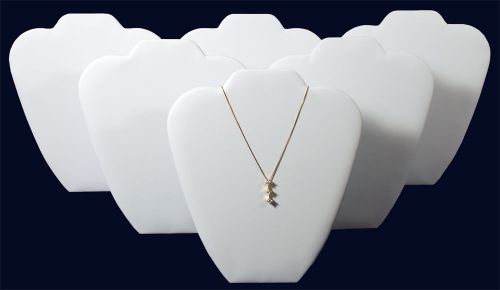 6 White Leather 9&#034; Necklace Pendant Chain Counter-Top Easel Back Jewelry Display