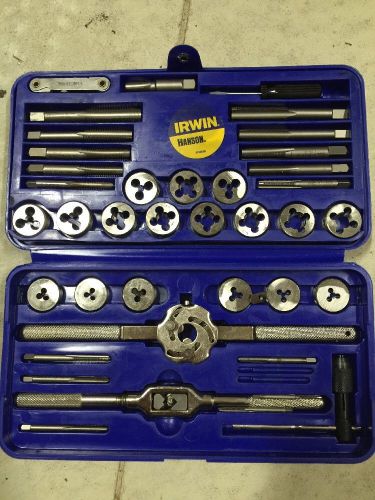 Irwin hanson 39 pc  tap and die set #4 through 1/2&#034; nc, nf &amp; npt slightly used for sale