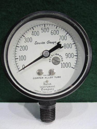 Vintage NOS Service Gauge 0-1000 PSI Copper Alloy Tube  Marsh Instrument Co.