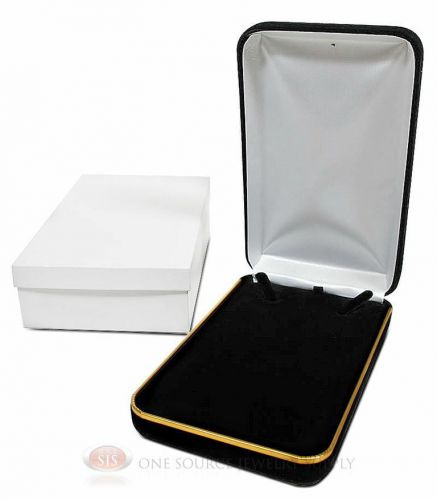 Black Velvet Metal Classic Necklace Jewelry Gift Box 4 1/4&#034;W x 7&#034;D x 1 5/8&#034;H