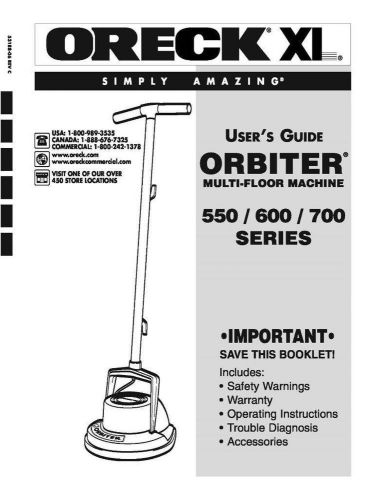 Oreck Orbiter 500 600 700 Series Replacement Owners User Manual For Floor Buffer