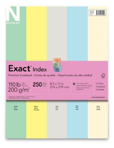 Neenah exact index cardstock , 110 lb, 8.5 x 11 inches, 5 color pastel for sale
