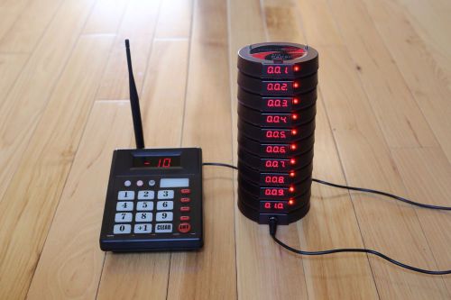 Guest Paging System with (10) Coaster Pagers for Restaurant / Clinic / Church