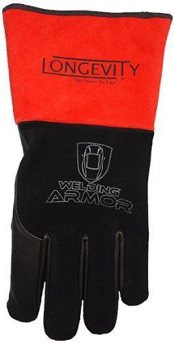 LONGEVITY WELDING ARMOR M04-L Goatskin Mig Gloves Red Cuff with Black Glove and