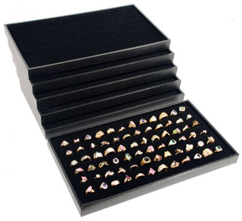 6 Black Plastic Stackable Display Travel Trays w/ Ring Pads Jewelry Organizer