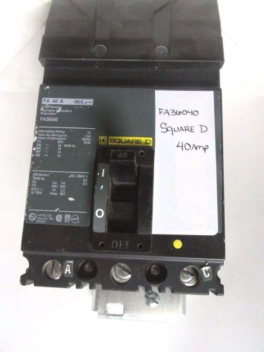 Square d i-line 3 pole 40 amp circuit breaker cat no. fa36040 ........ vd-09c for sale