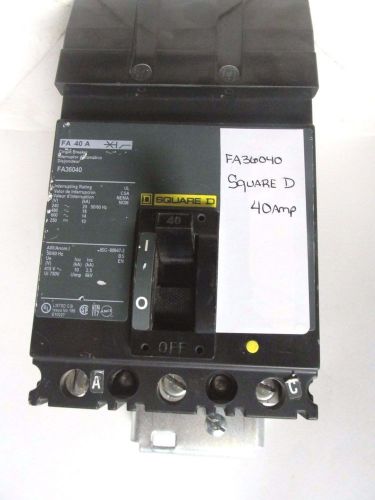 SQUARE D I-LINE 3 POLE 40 AMP CIRCUIT BREAKER CAT No. FA36040 ........ VD-09C