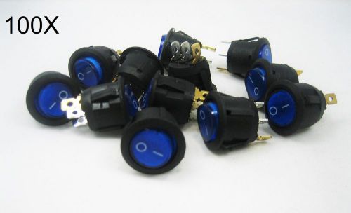 100X AC 6A/250V 10A/125V Blue Light Illuminated 3 Pin SPST Round Rocker Switch