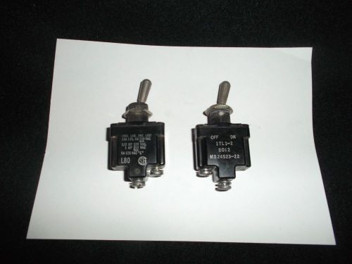 TWO AVIATION AIRCRAFT TOGGLE SWITCH ON OFF UND.LAB.INC.1TL1-2, MS24523-22 USED