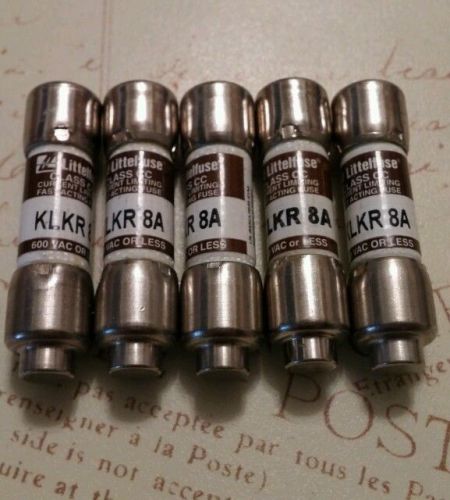 New lot of 5 littelfuse klkr8 amp fuses = bussmann ktk r 8 class cc 600 volts for sale