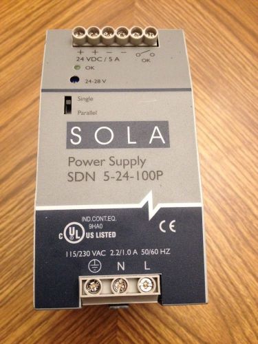 EMERSON SOLA SDN 5-24-100P Power Supply 115-230VAC, 50-60Hz, 2.2/1.0A, Din Rail