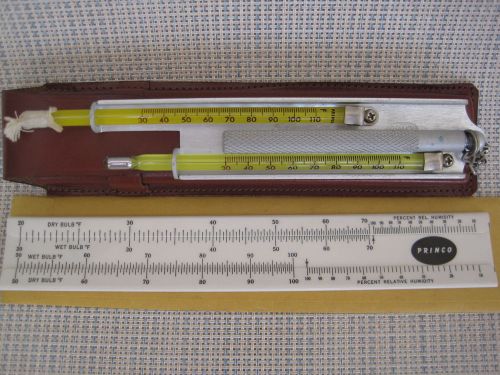 SLING PSYCHROMETER  and Slide Rule in Leather Case