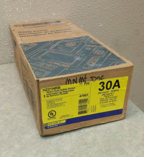 Square d h221nrb 1 phase 30 amp 240 volt nema 3r fused disconnect new in box for sale